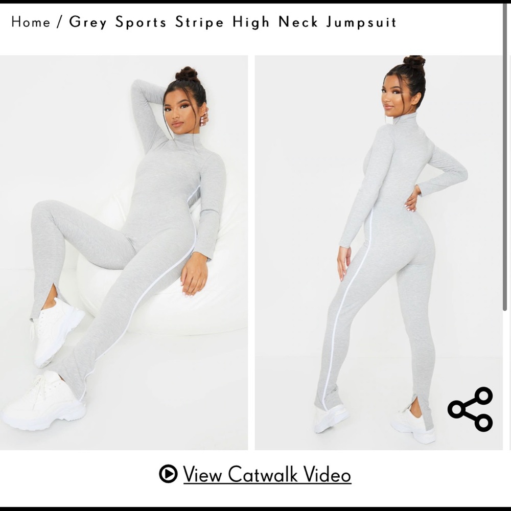 Grey Sports Stripe High Neck Jumpsuit